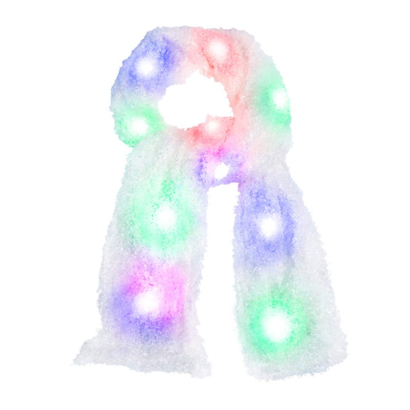 Luwint Colorful LED Flashing Plush Scarf - Lights Up Rave Clothing Accessories Cool Glow Novelty Austism Toys for Halloween Costume Party Game Ideas for Boys Girls (White) - Image 1